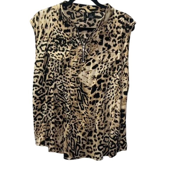 New Directions Leopard Print Blouse with Zipper - Picture 1 of 10
